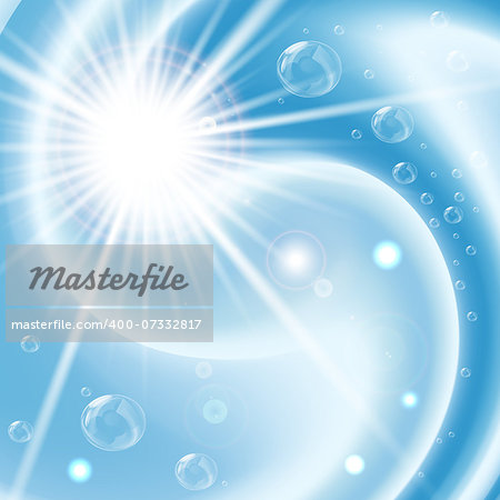 Blue vortex background with bubbles and flare. Also available as a Vector in Adobe illustrator EPS format, compressed in a zip file. The vector version be scaled to any size without loss of quality.