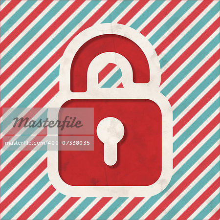 Security Concept with Icon of Opened Padlock on Red and Blue Striped Background. Vintage Concept in Flat Design.