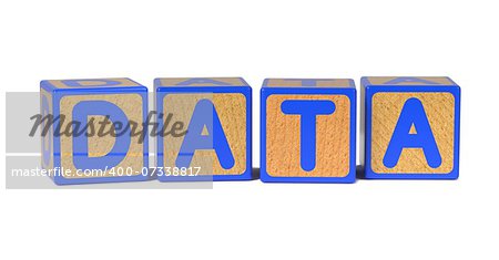 Data on Colored Wooden Childrens Alphabet Block Isolated on White.
