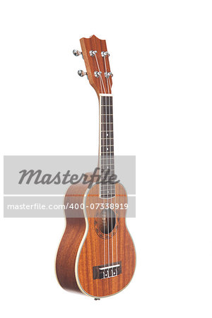Classic ukulele Hawaiian guitar, studio shot isolated on white background