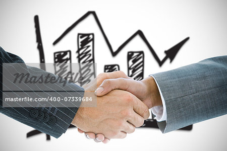 Composite image of business handshake against bar chart doodle
