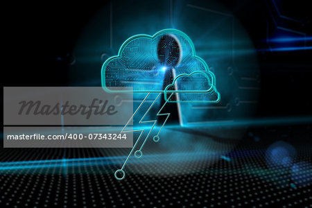 Cloud computing background against keyhole on technological background