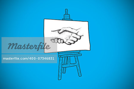 Handshake doodle on easel against blue background with vignette