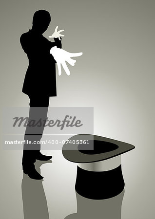 Silhouette illustration of a magician