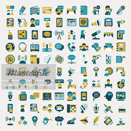 Retro flat communication icons set