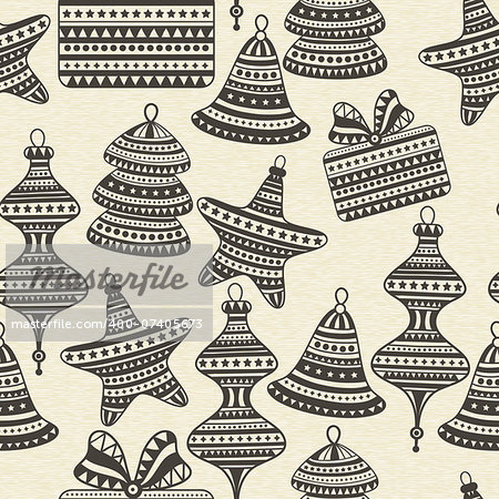 vector holiday  winter pattern with  fir tree toys, seamless pattern in swatch menu