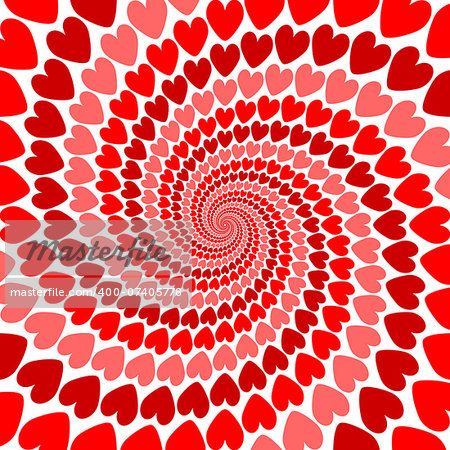 Design red heart whirl movement background. Valentines Day card. Vector-art illustration