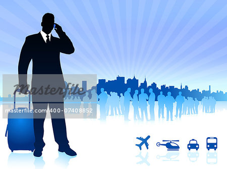 businessman traveler with city skyline Original Vector Illustration Traveling Around The World Ideal for business concepts