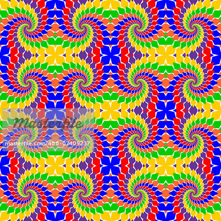 Design seamless multicolor abstract pattern.  Whirl elements twisting background. Vector art
