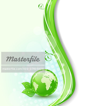 Illustration background with global planet and eco green leaves  - vector