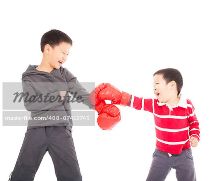 two boys fighting with boxing gloves.