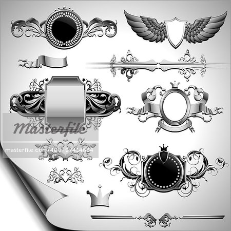 set of ornamental labels, this illustration may be useful as designer work