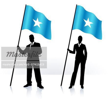 Business silhouettes with waving flag of  Somalia Original Vector Illustration AI8 compatible