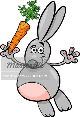 Cartoon Illustration of Happy Rabbit or Bunny with Carrot