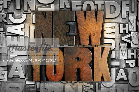 The name NEW YORK written in vintage letterpress type