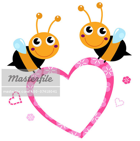 Adorable love Bees with Heart. Vector Illustration