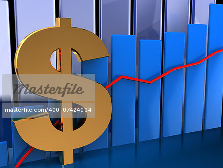 abstract 3d illustration of dollar graph over dark background