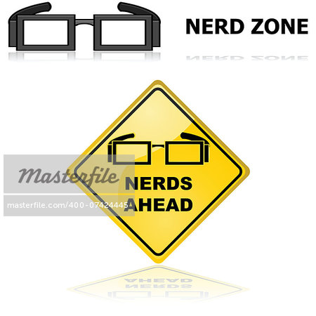 Concept illustration showing signs for a Nerd zone and announcing that Nerds are ahead