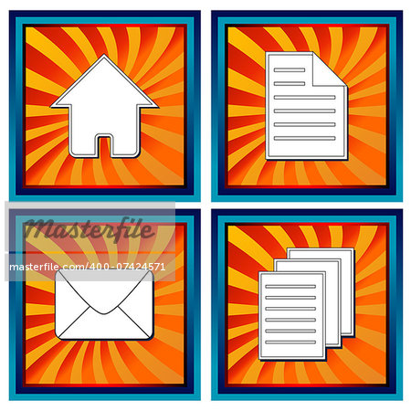 Four glossy web icons with symbols mail document documents and home