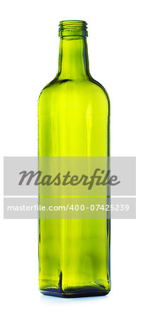 green and glass empty bottle, isolated on white