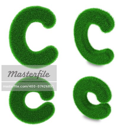 Letter C covered by green grass isolated on white background