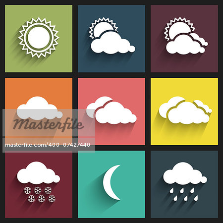 Flat design weather icons set. Vector Illustration