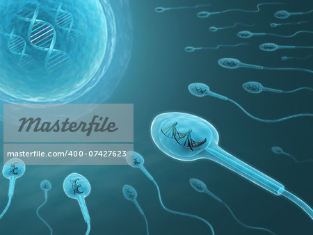 A lot of sperms going to the ovule. Image concept of fecundation.