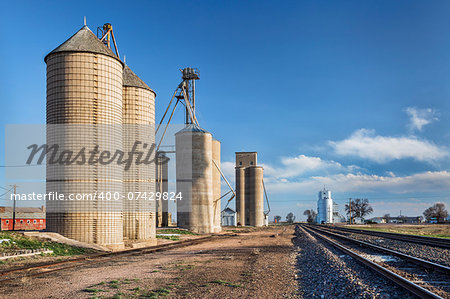 rural Colorado scenery - grain elevators and railroad tracks