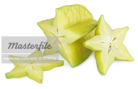 Carambola or starfruit with slices isolated on white background
