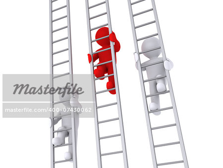 3d people are climbing three ladders as a competition