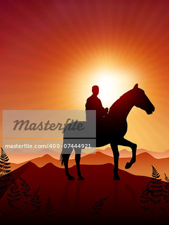 Horse and rider on sunset background Original Vector Illustration Animals on Sunset Ideal for Wildlife Nature Concepts