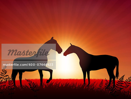 Horses on Sunset Background Original Vector Illustration Animals on Sunset Ideal for Wildlife Nature Concepts