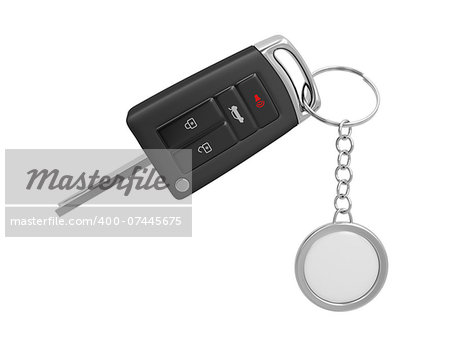 Car key with metal keyring, isolated on white background