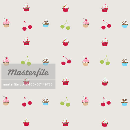 seamless pattern with decorated cupcakes