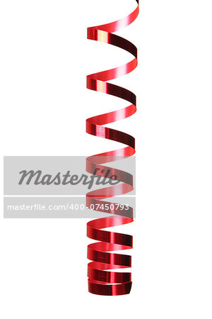 Curled holiday ribbon strip isolated on white background