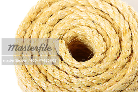 Roll of hemp rope close up background