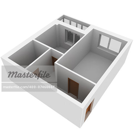 3d apartment plan. Isolated render on a white background