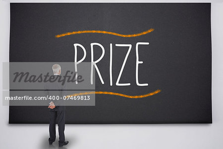 Businessman reading the word prize