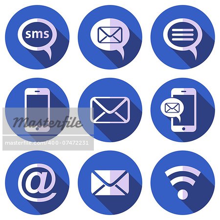 White mobile sms and mail icons flat design