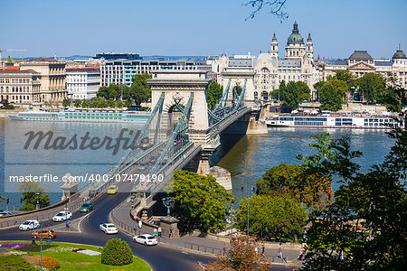 BUDAPEST, HUNGARY - AUGUST 2: View of Szechenyi Chain Bridge on August 2, 2013 in Budapest.