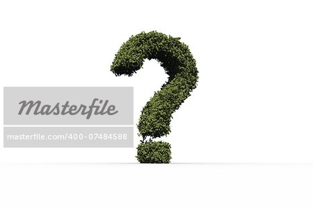 Question mark made of leaves on white background