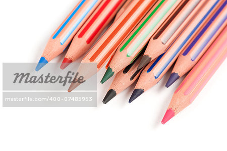 Colour pencils isolated on white background close up