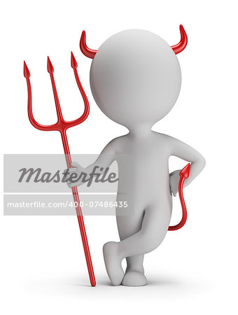 3d small person - devil with a trident. 3d image. White background.