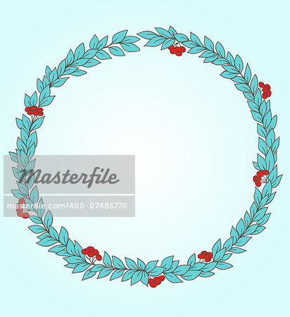 Decorative round vector floral frame with leaves and berries