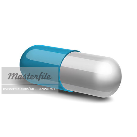 Blue and white pill on white background. Vector illustration