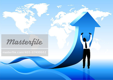 Businessman holding arrow with World Map Background Original Vector Illustration Businessmen Concept