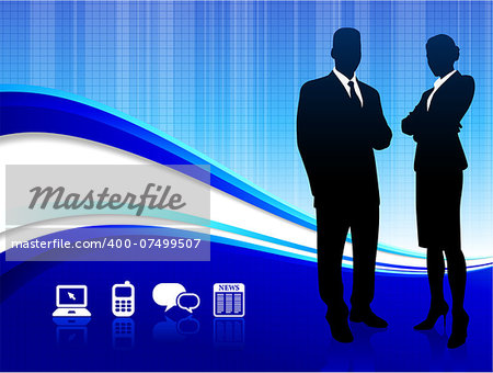 Businessman and Businesswoman on abstract blue background Original Vector Illustration