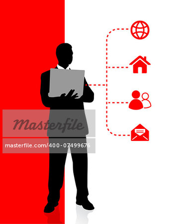 Businessman holding computer laptop with internet Icons Original Vector Illustration Businessmen Concept
