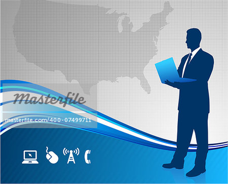 Businessman holdin laptop with United States background Original Vector Illustration Businessmen Concept