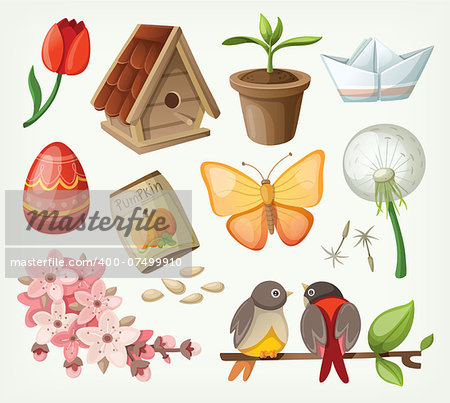 Set of spring items. Vector